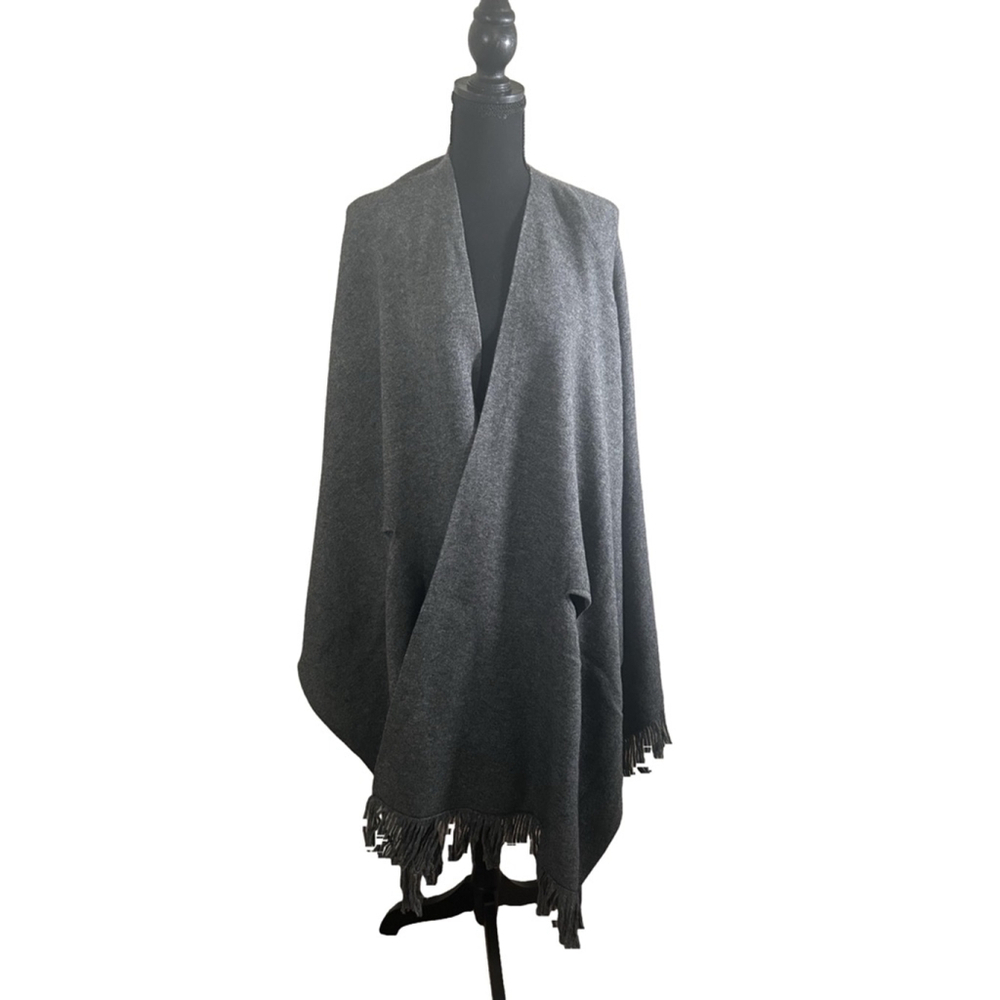 NWT 7 For All Mankind Charcoal Cashmere Wool Blend Fringe Shawl Wrap O/S
